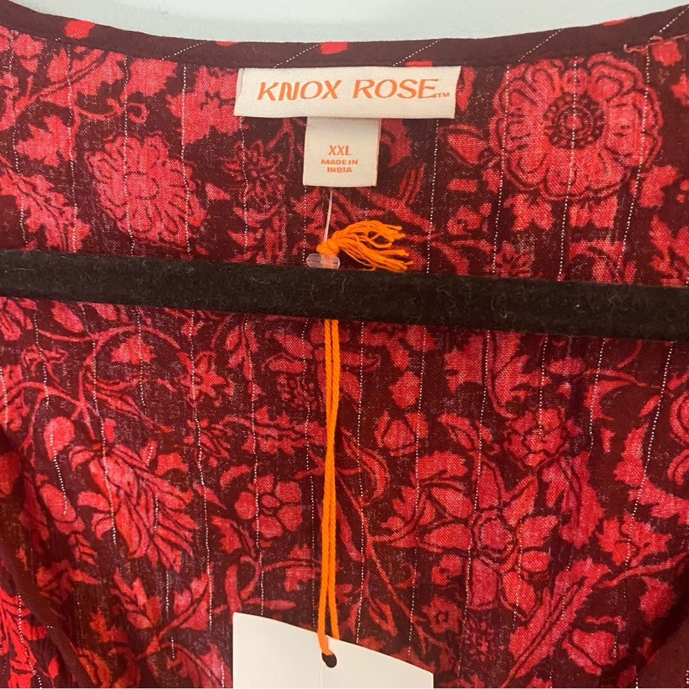 Knox Rose Red Floral Peplum Blouse Long Sleeve Balloon Size XXL - Picture 6 of 11